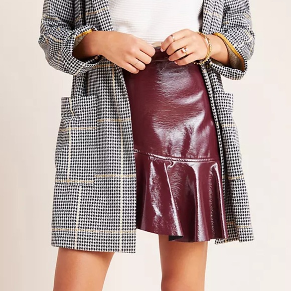 Anthropologie - Suncoo Rosie Patent Leather Skater Skirt - Picture 2 of 11